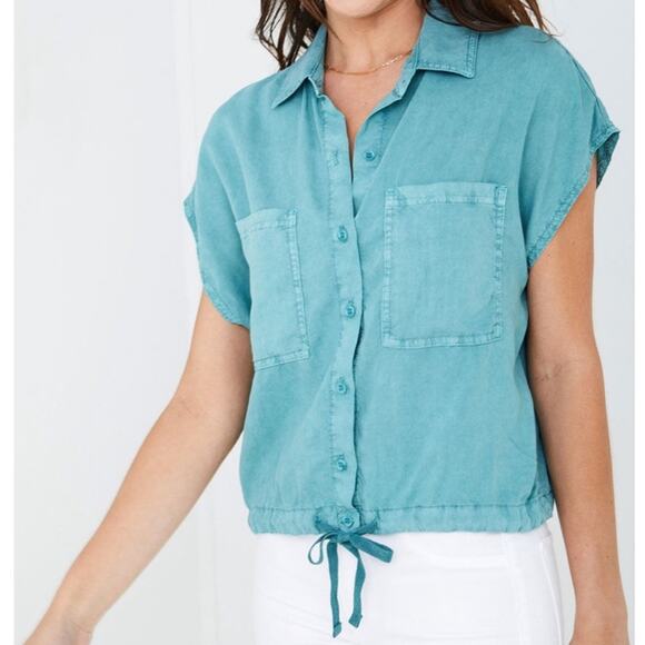 Cloth & Stone Cap Sleeve Tie Waist Button Down - Picture 1 of 6